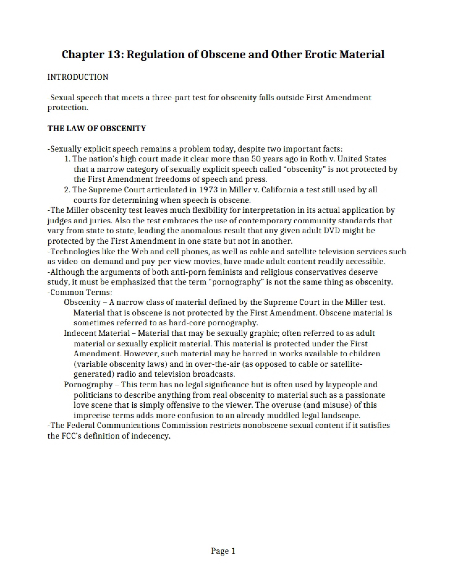 Obscenity Law Fundamentals (Chapter 13)