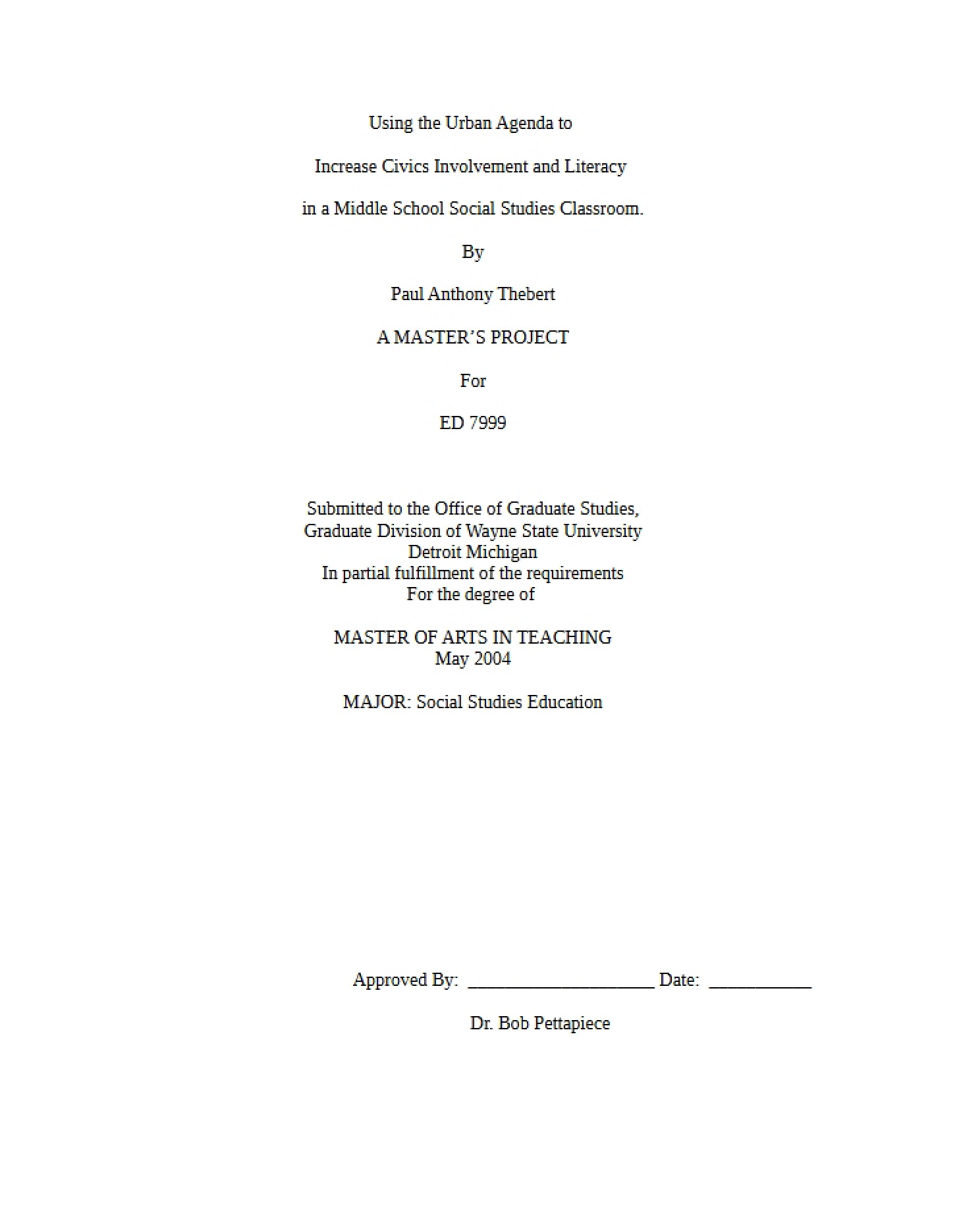 Civics Literacy and Involvement Urban Agenda