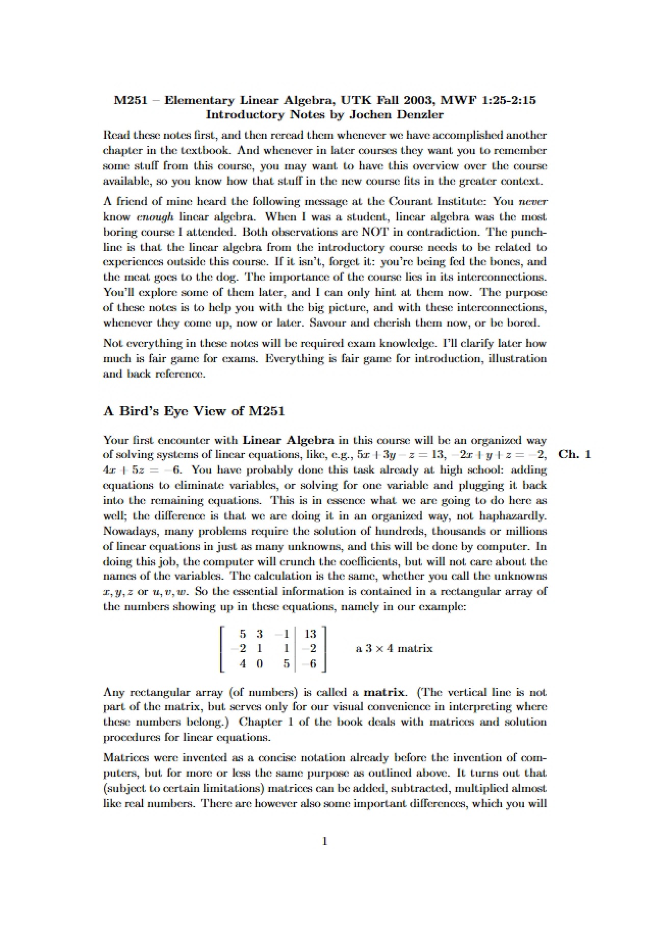 Introductory Notes for Math 251