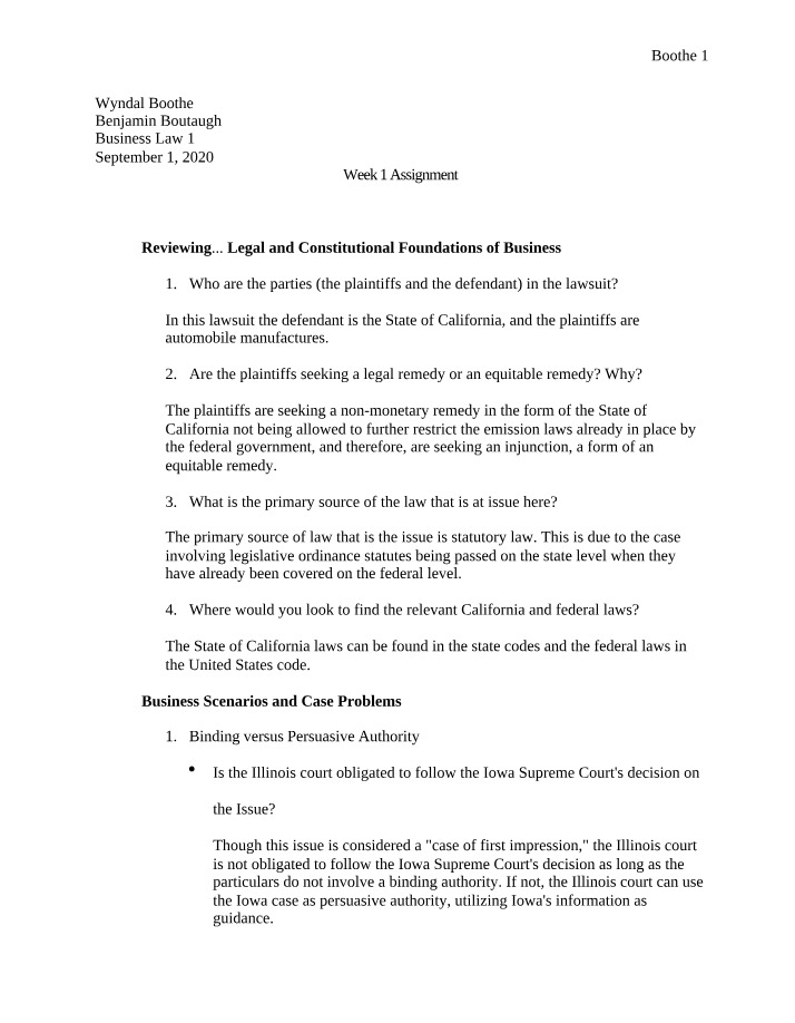 Business Law - Legal Foundations and Constitutional