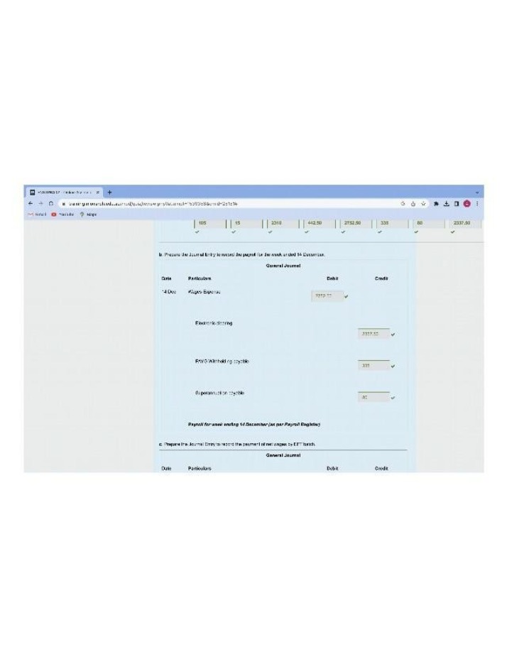 Journal Entries for Recording Payroll and Payment of Net Wages