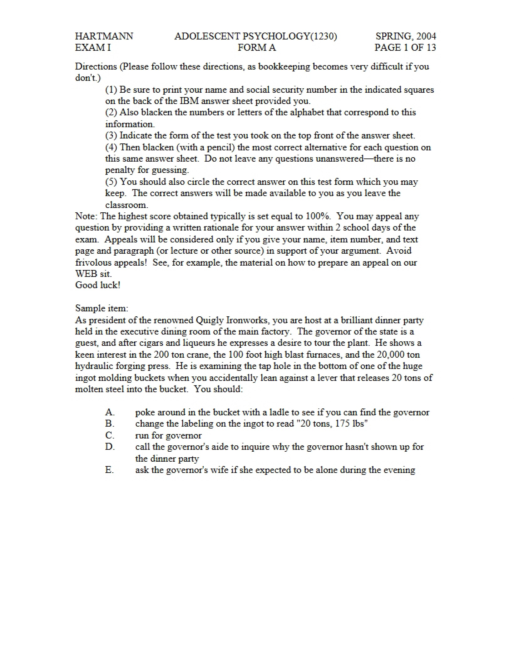 First Exam