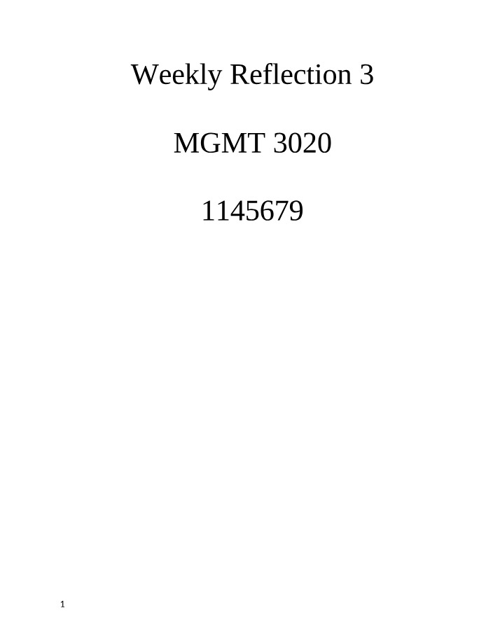 Reflection for Week 3