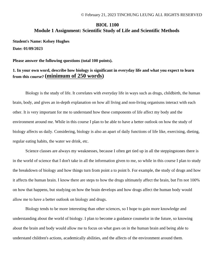 BIOL1100 - Module 1 Assignment