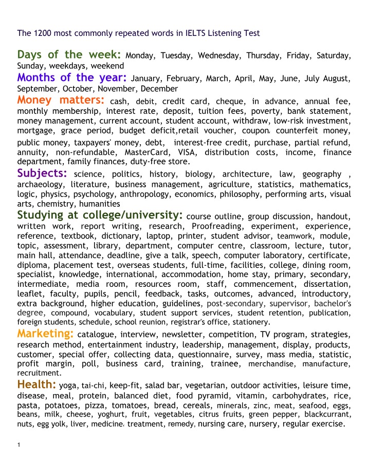1200 Common Words for IELTS