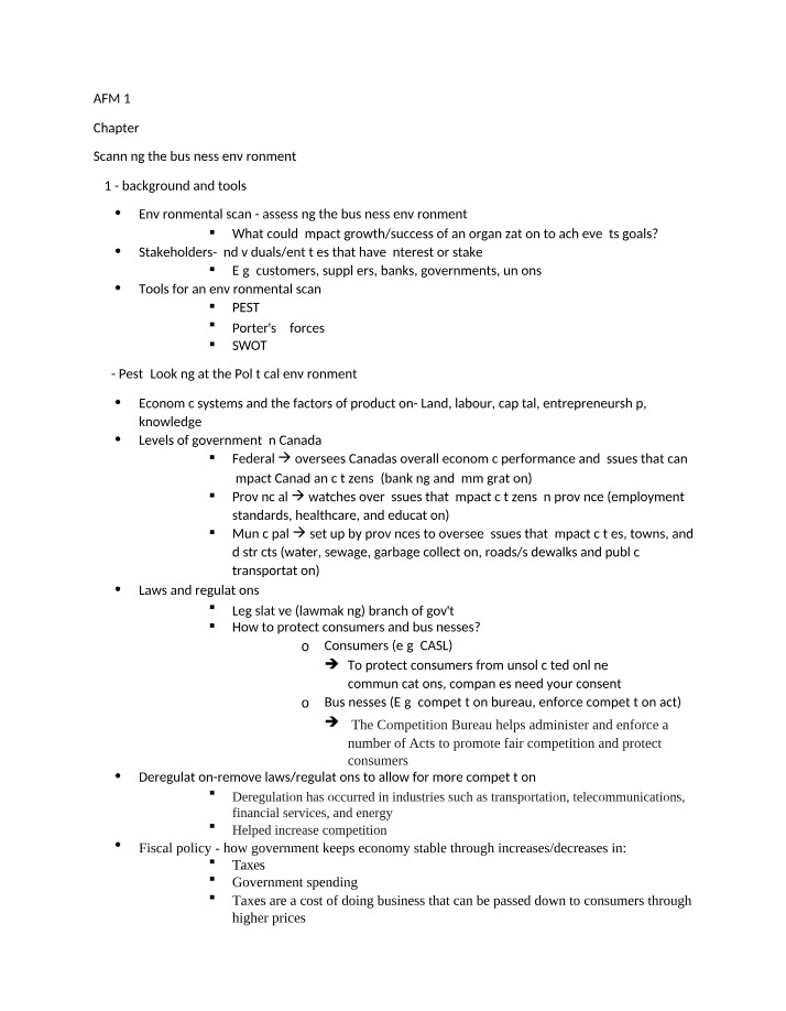Scanning the Business Environment - Chapter 3 (AFM 132)
