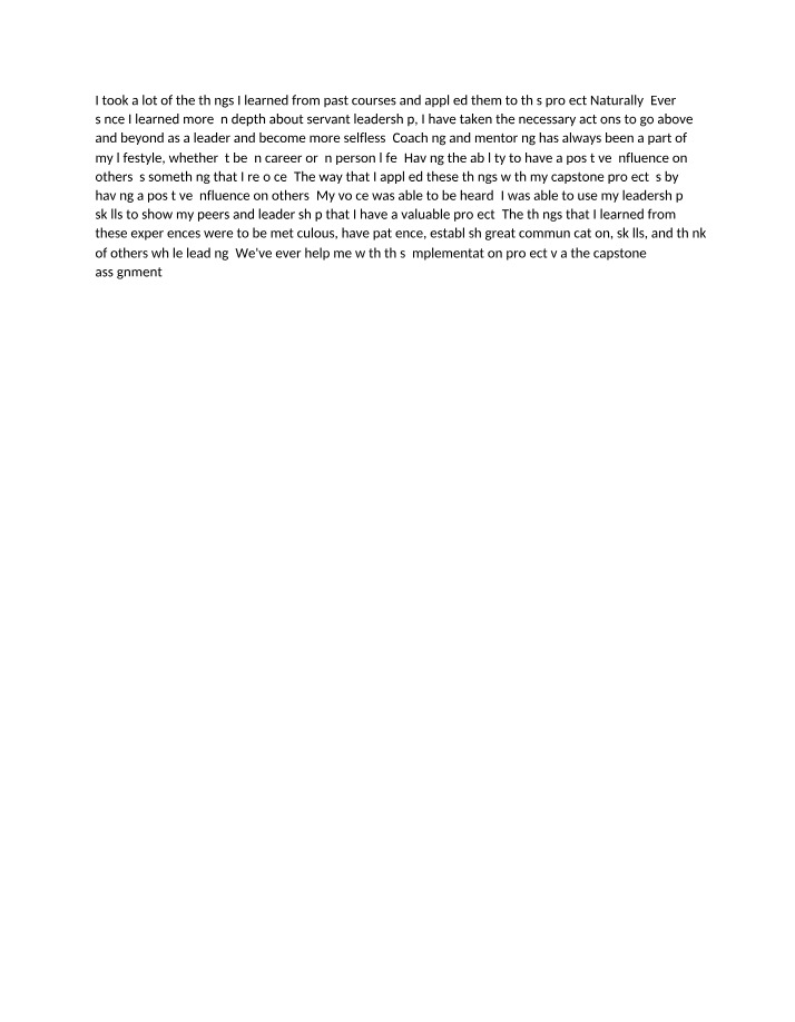 Servant Leadership Capstone Assignment Notes