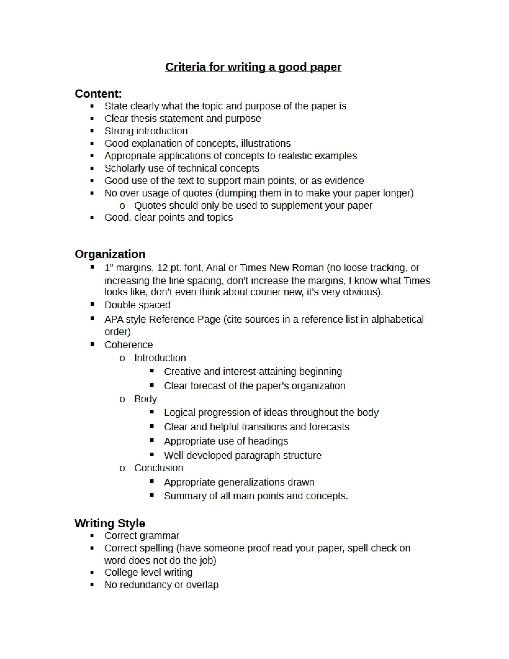 Good Paper Writing Criteria
