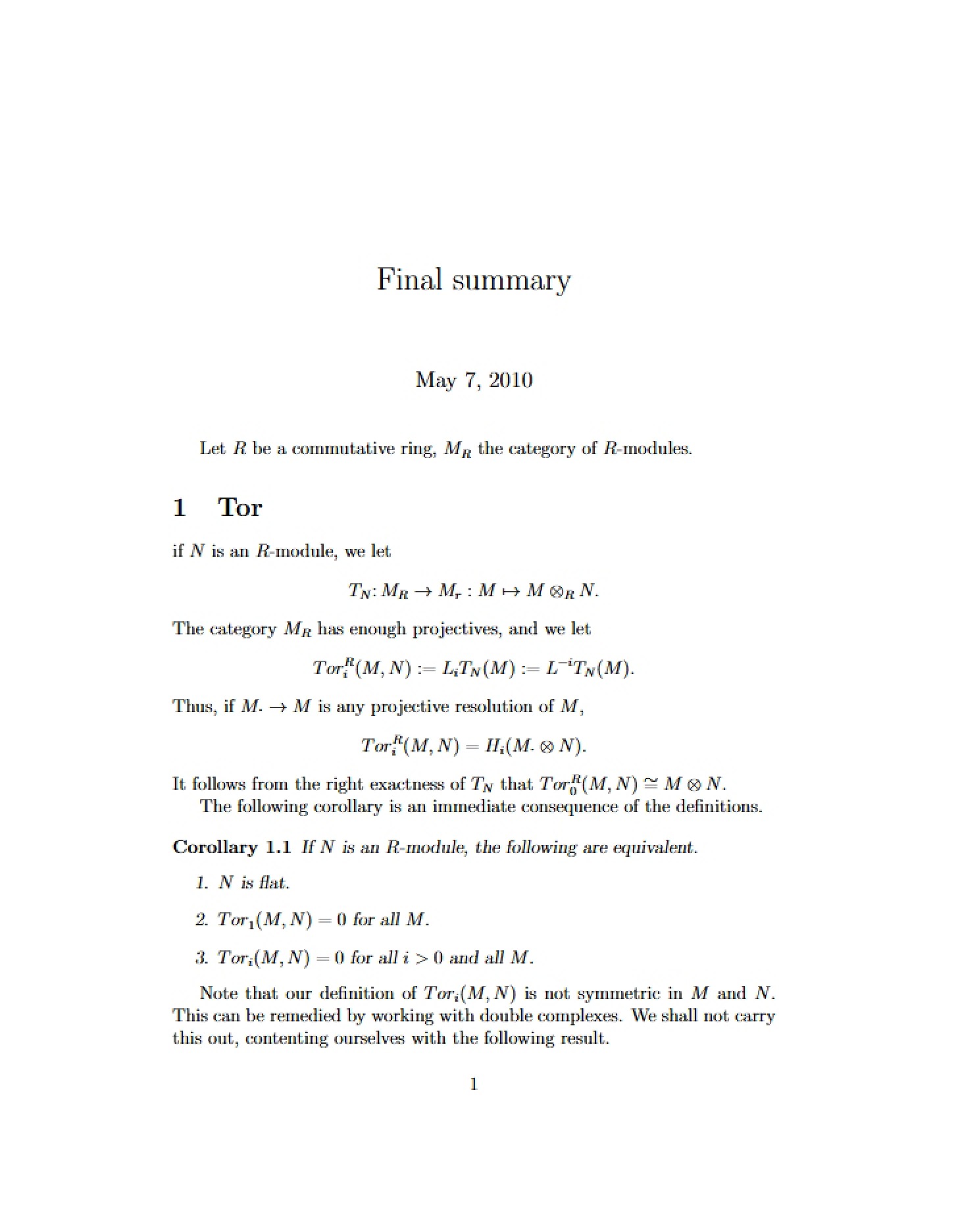 Summary of Final (Math 250B)