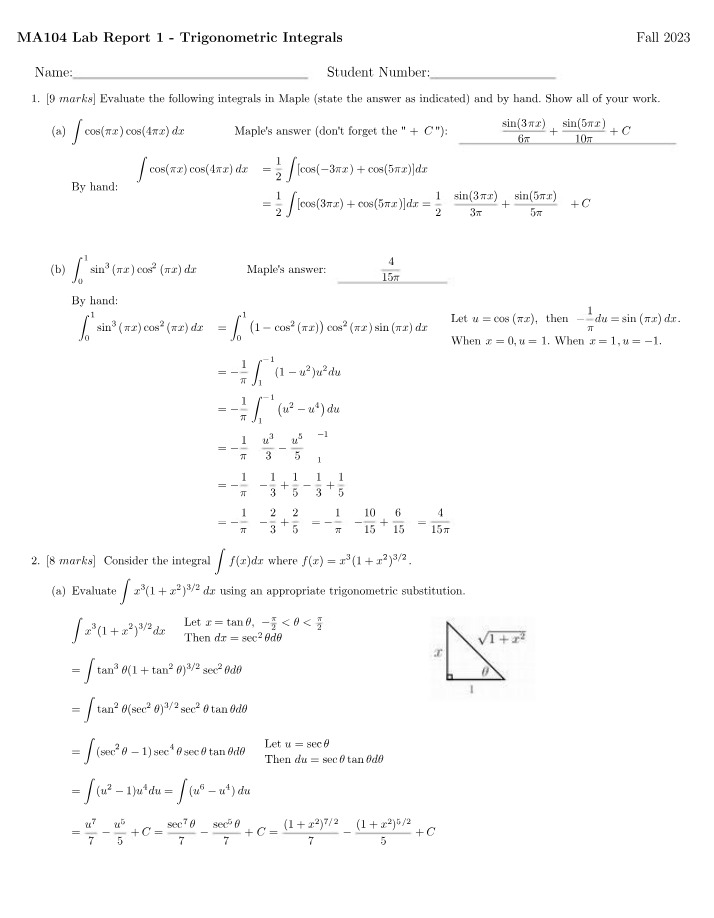 Trigonometric Integrals - Fall 2023 Lab Report