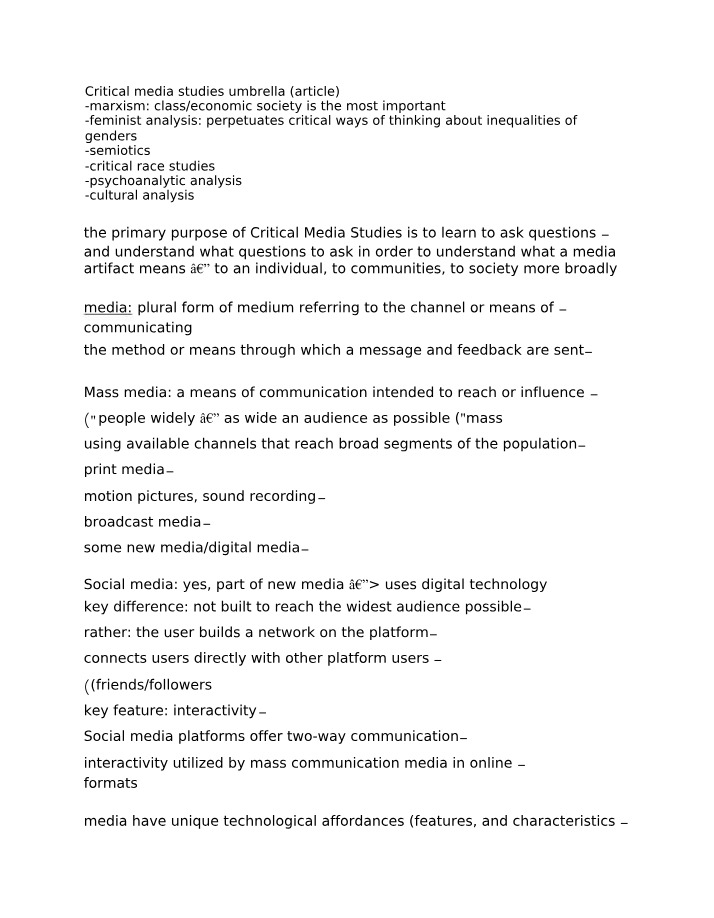 Critical Media Studies - Exploring Marxism