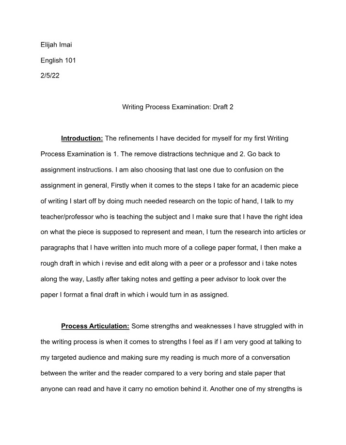 Draft 2 - Writing Process Examination