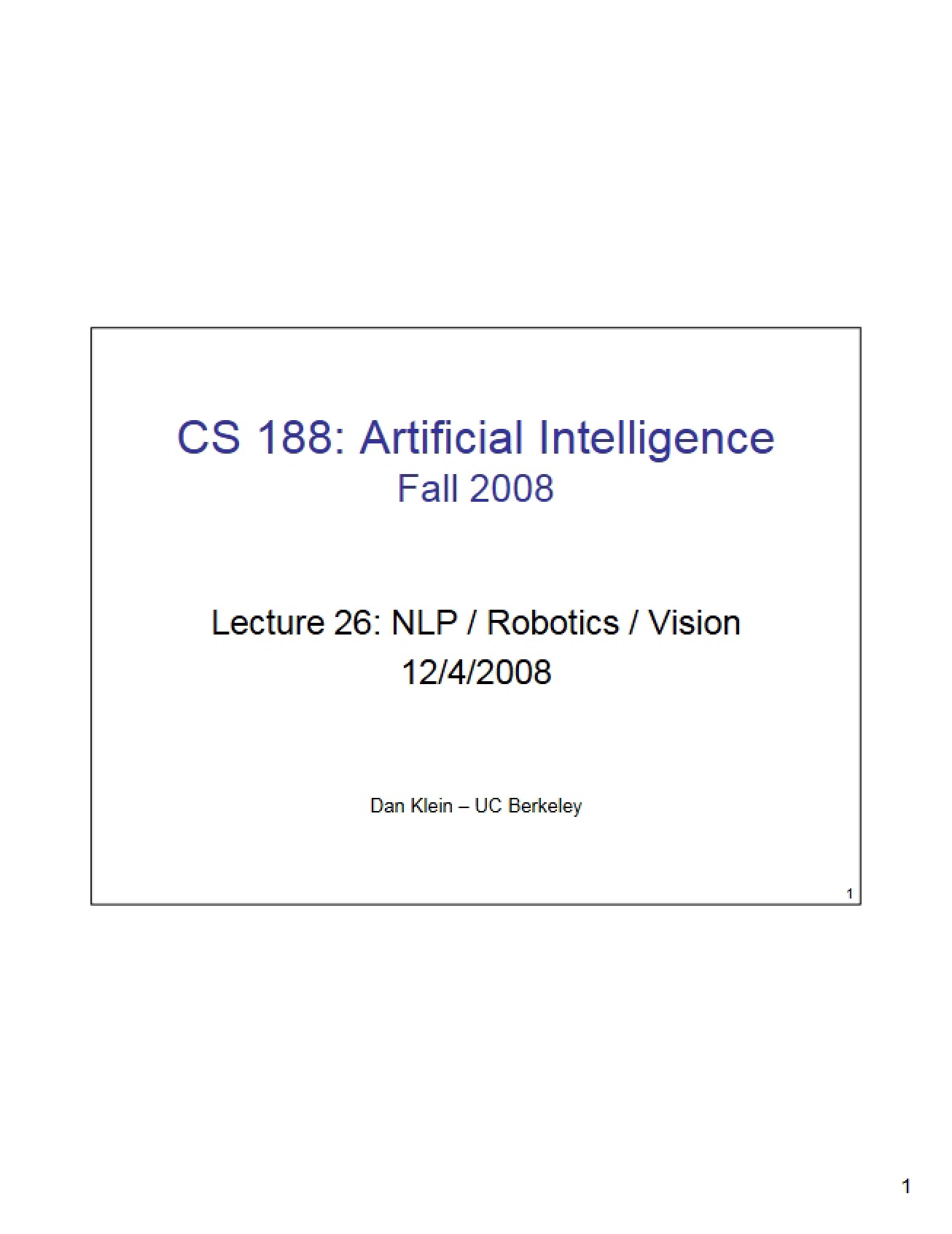 Lecture Notes Vision, Robotics, NLP