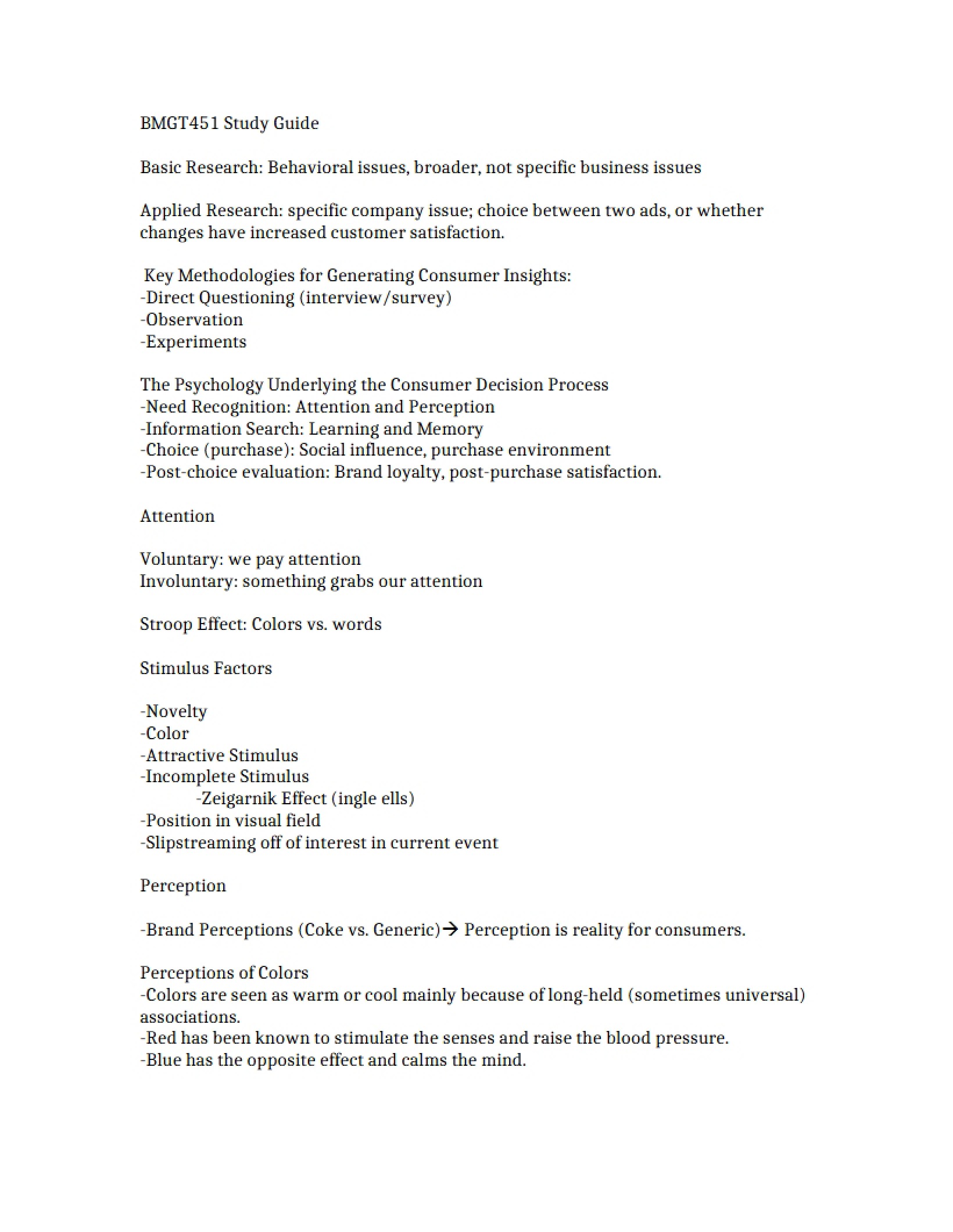 Consumer Analysis Study Guide