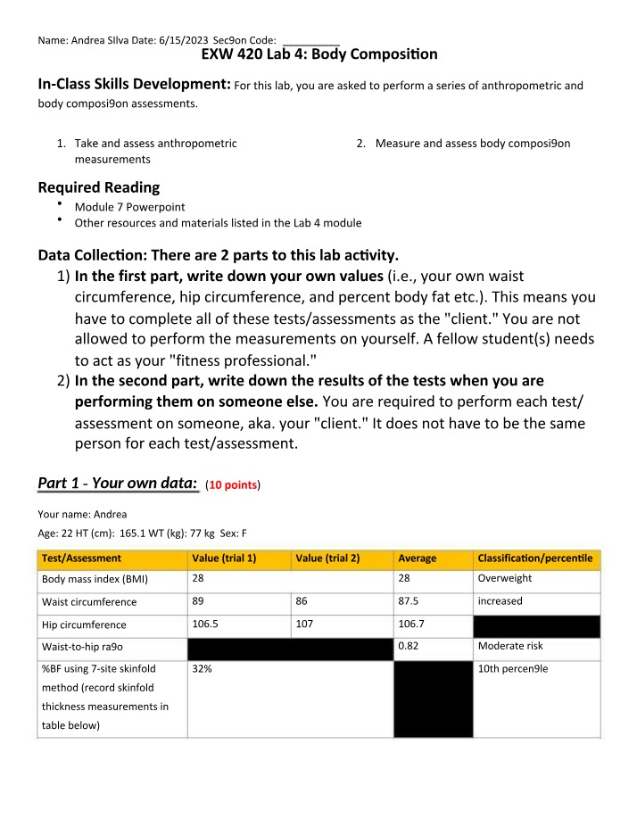 Lab 4 Guide - Anthropometric and Body Composition Assessments