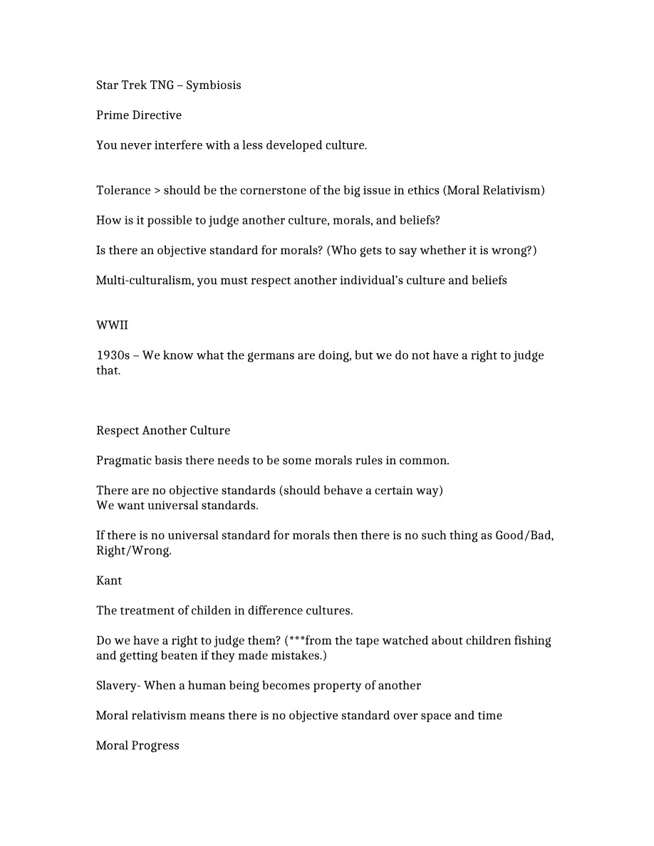 Ethics Notes - Star Trek TNG Symbiosis
