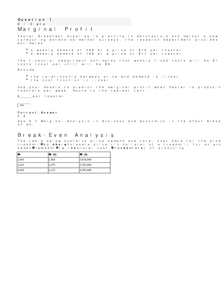 Exercise - Marginal Profit and Break-Even Analysis