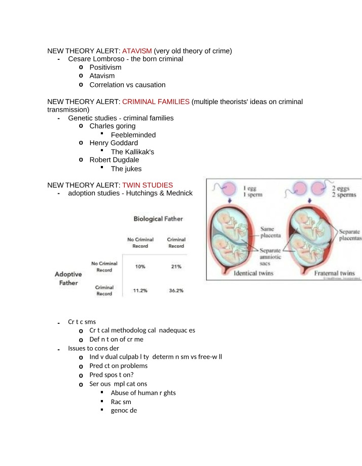 Criminology - Biological and Psychological Theories