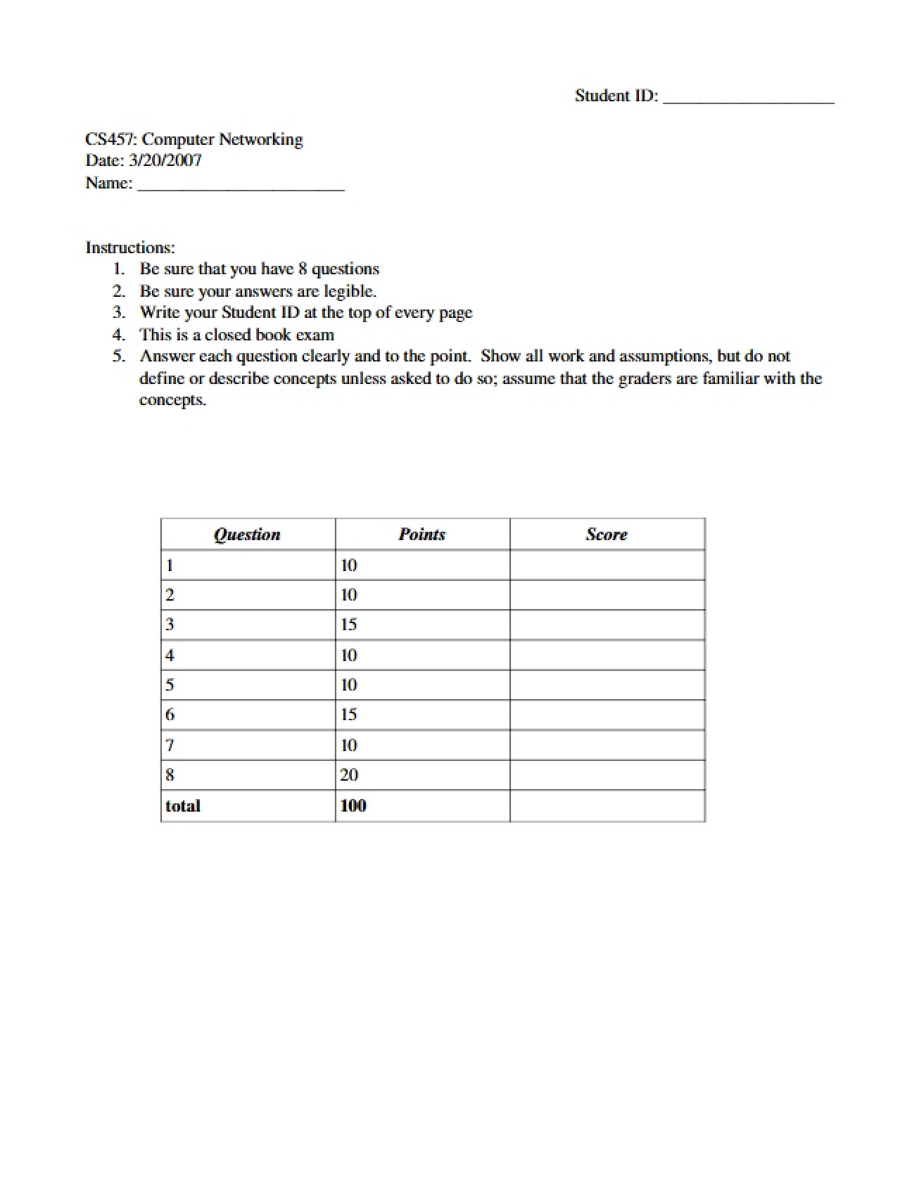Midterm Practice (CS 457)