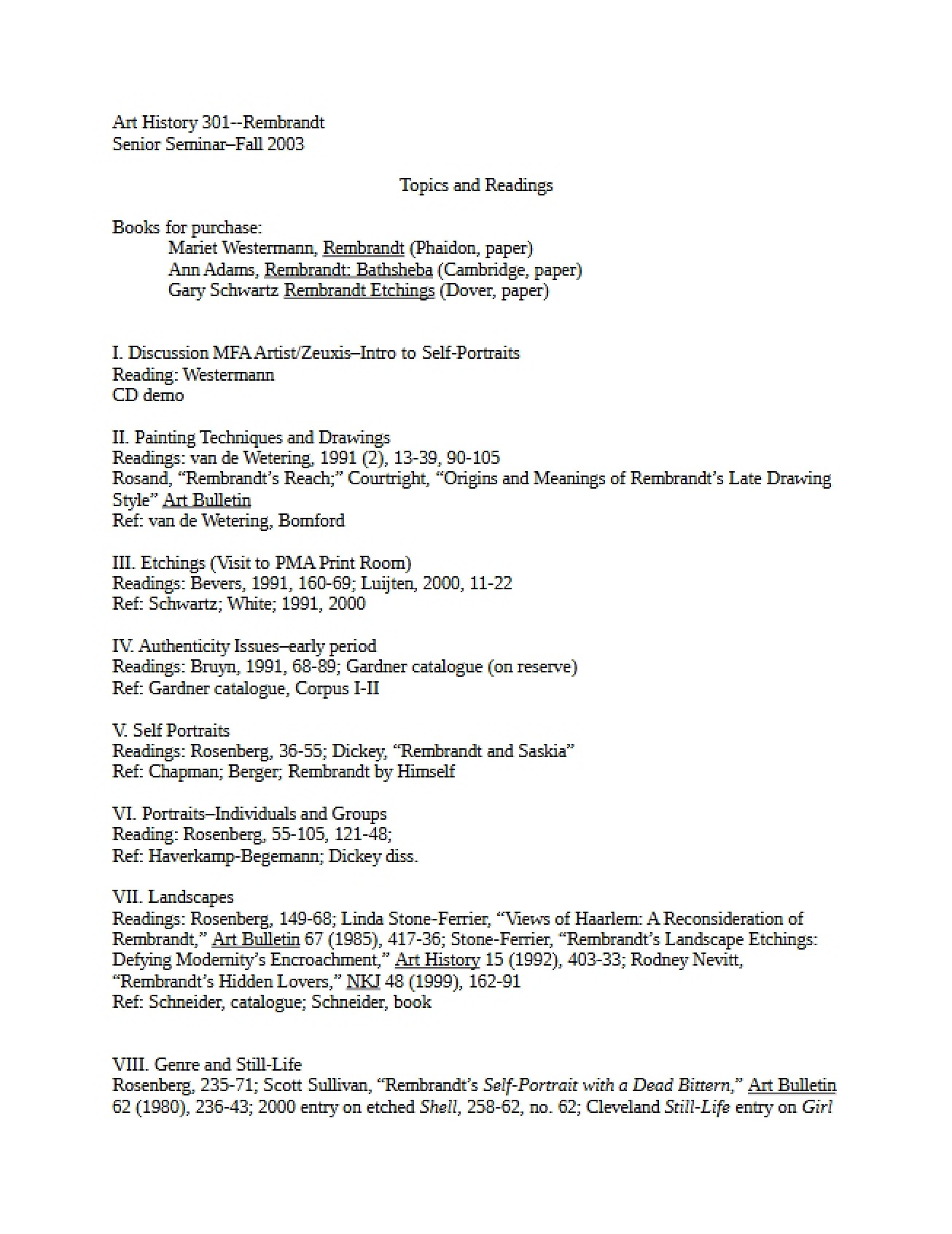 Undergraduate Seminar Syllabus
