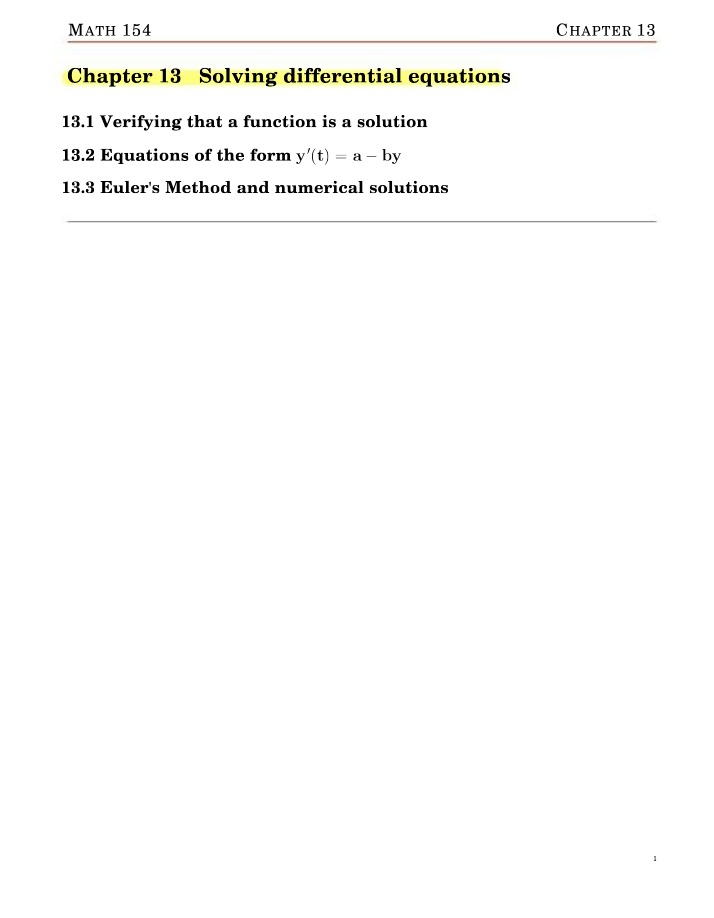 Solving Differential Equations - MATH 154 Chapter 13