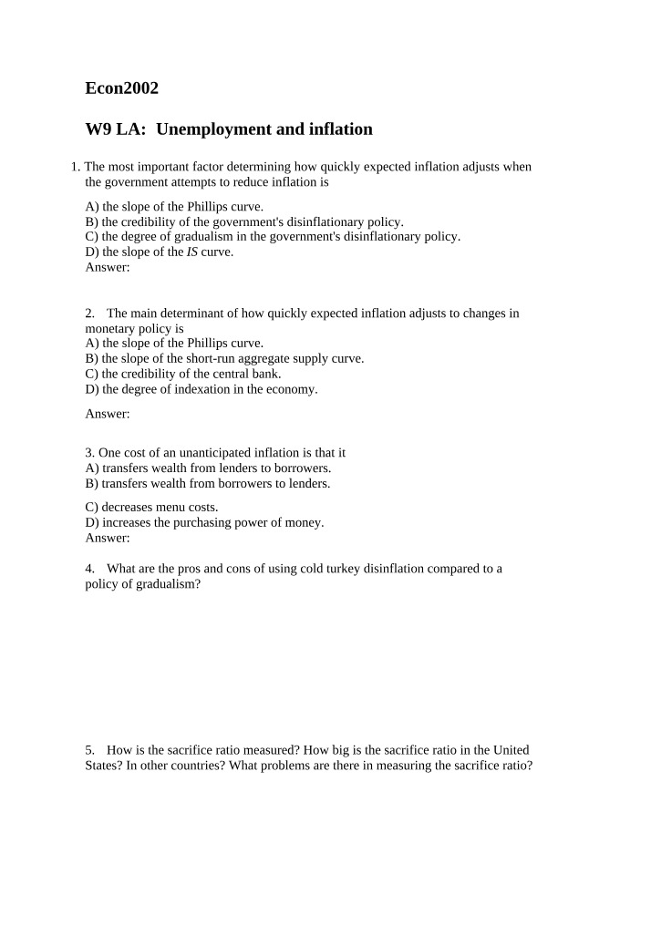 Week 9 Learning Activity - Unemployment and Inflation