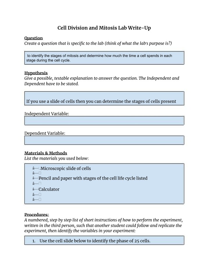 Lab Write-Up - Cell Division and Mitosis