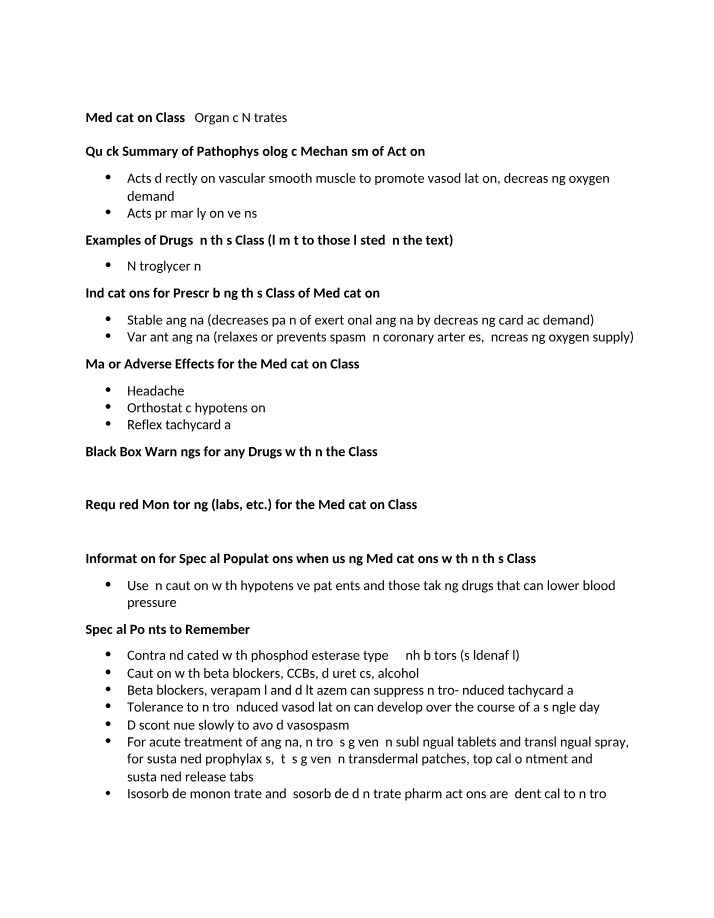 Organic Nitrates - Mechanism and Indications