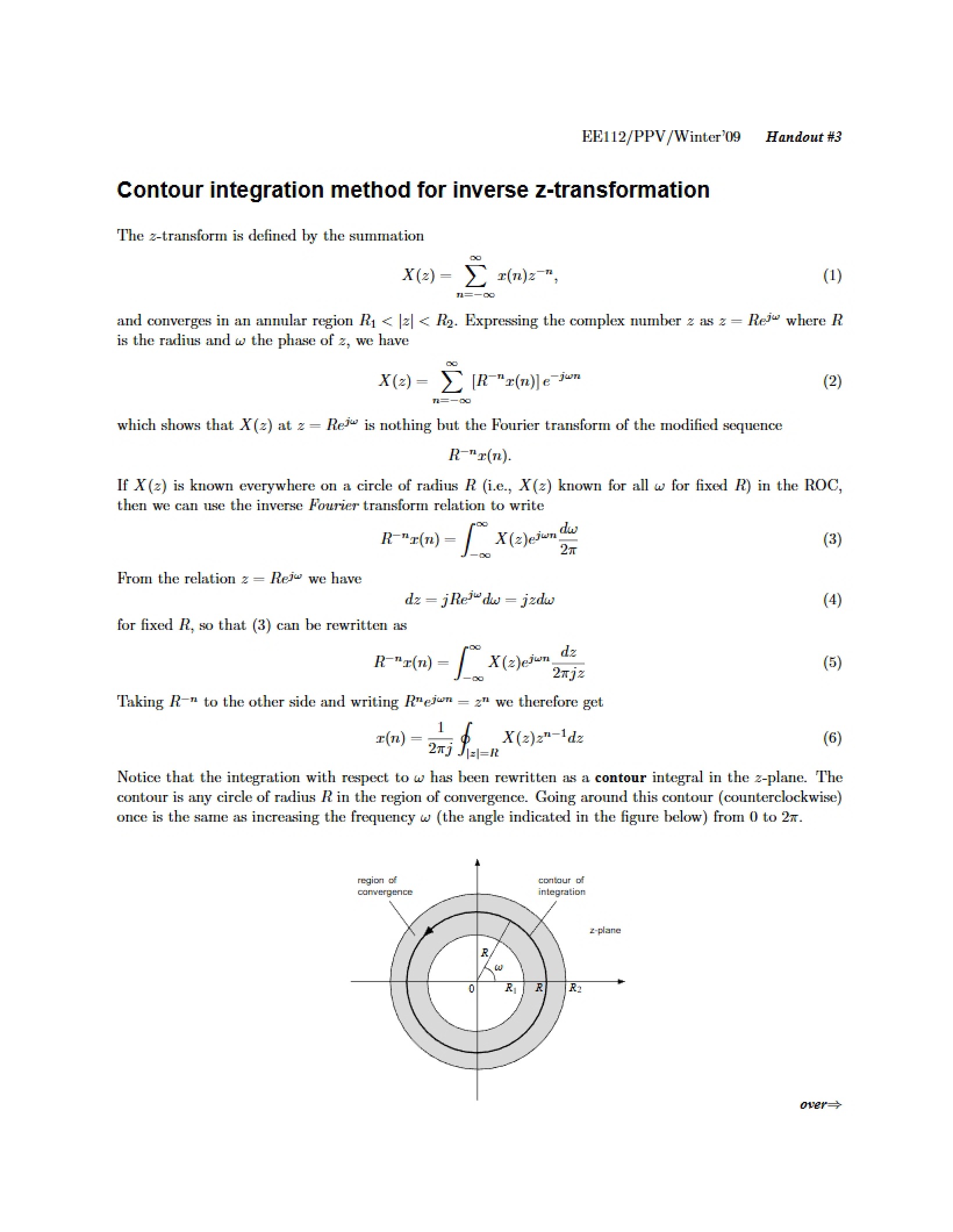 Inverse Z-Transform Contour Integration Method