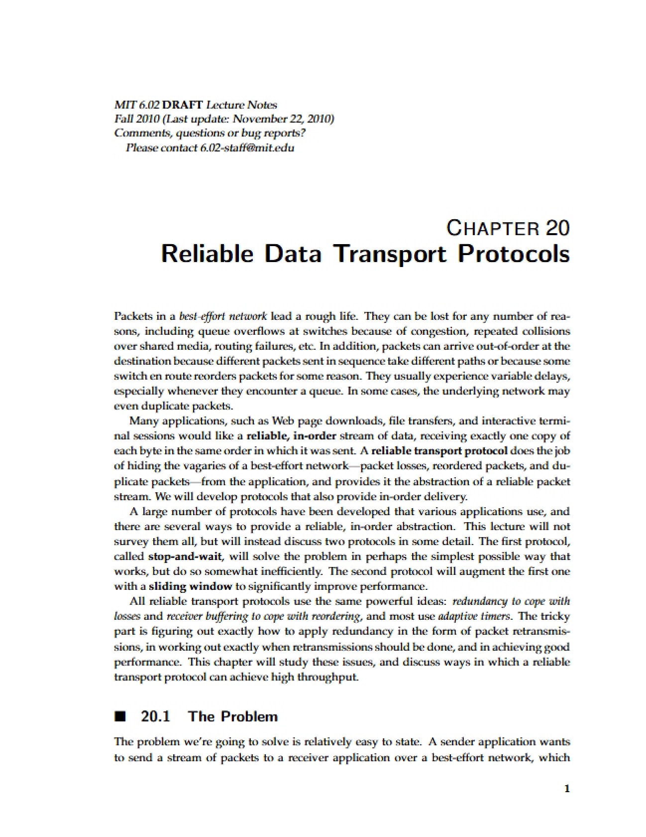 Protocols for Reliable Data Transport