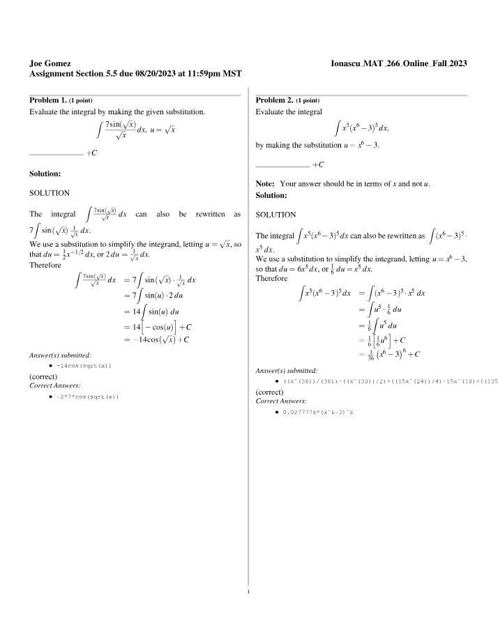Integration using Substitution