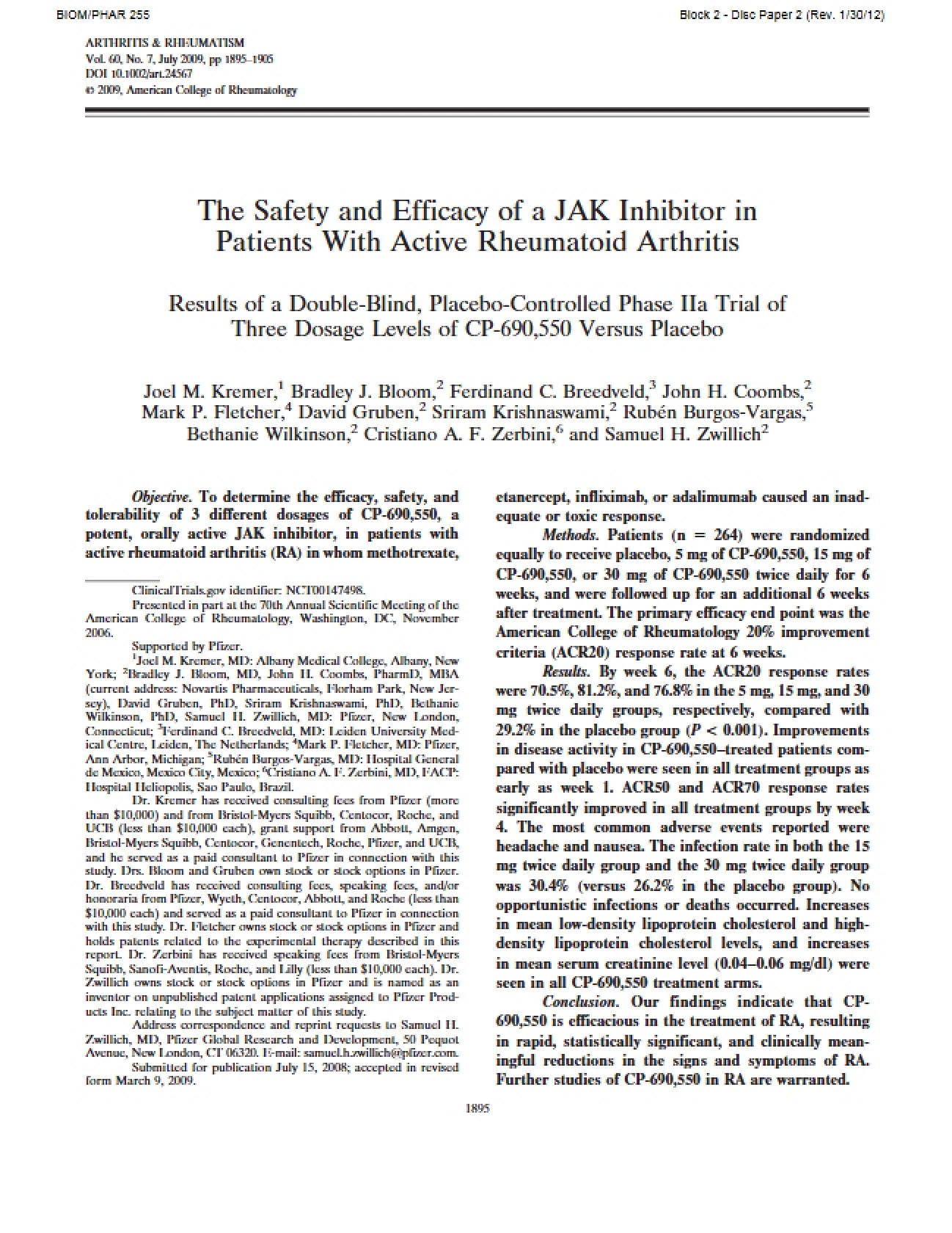 JAK Inhibitor Efficacy and Safety Study