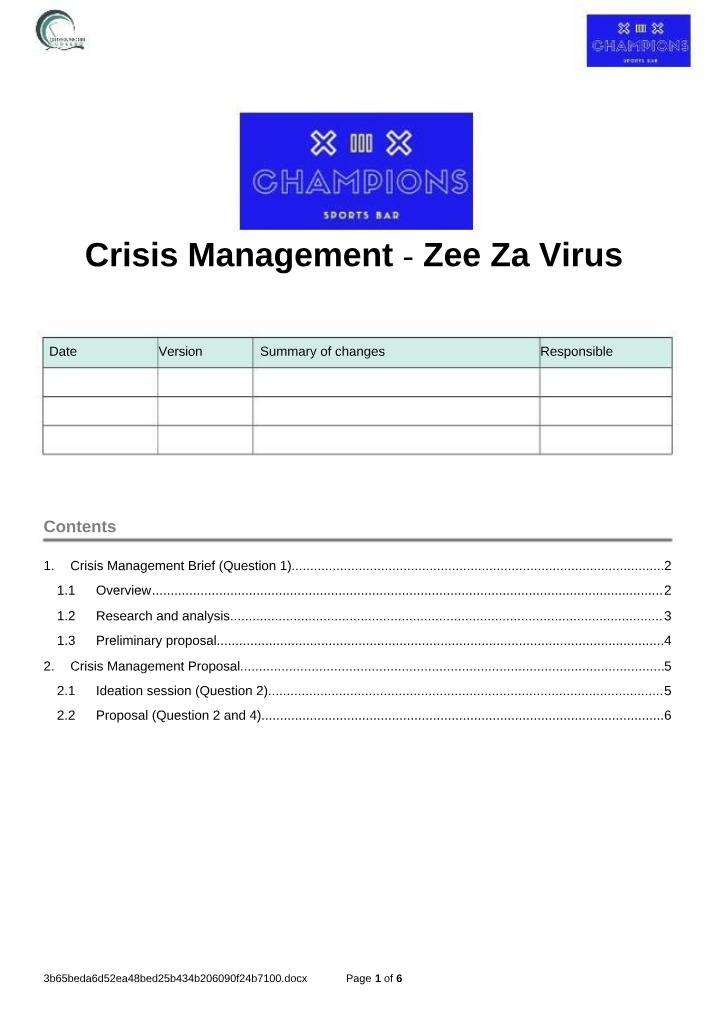 BSBCRT611 - Crisis Management Template Q4