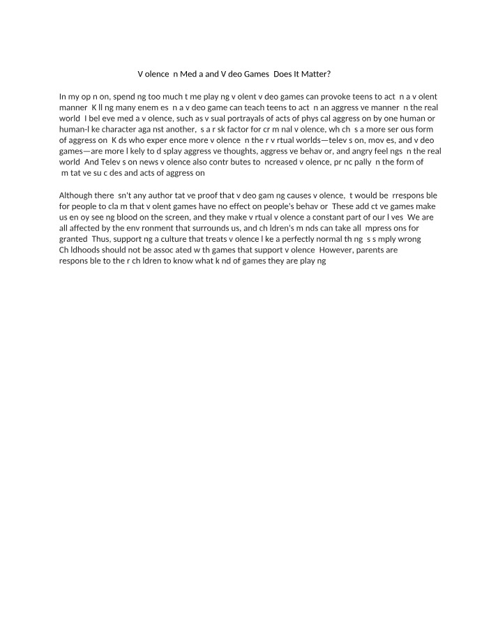 Media and Video Games - A Reflection Essay