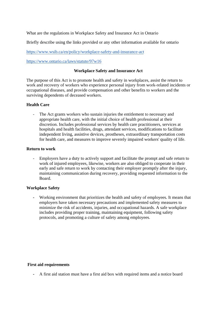 Workplace Safety and Insurance Act Regulations in Ontario
