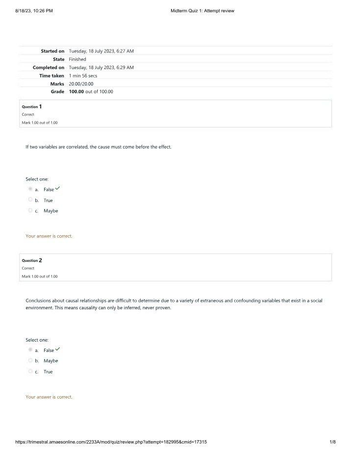 Attempt Review for Midterm Quiz 1