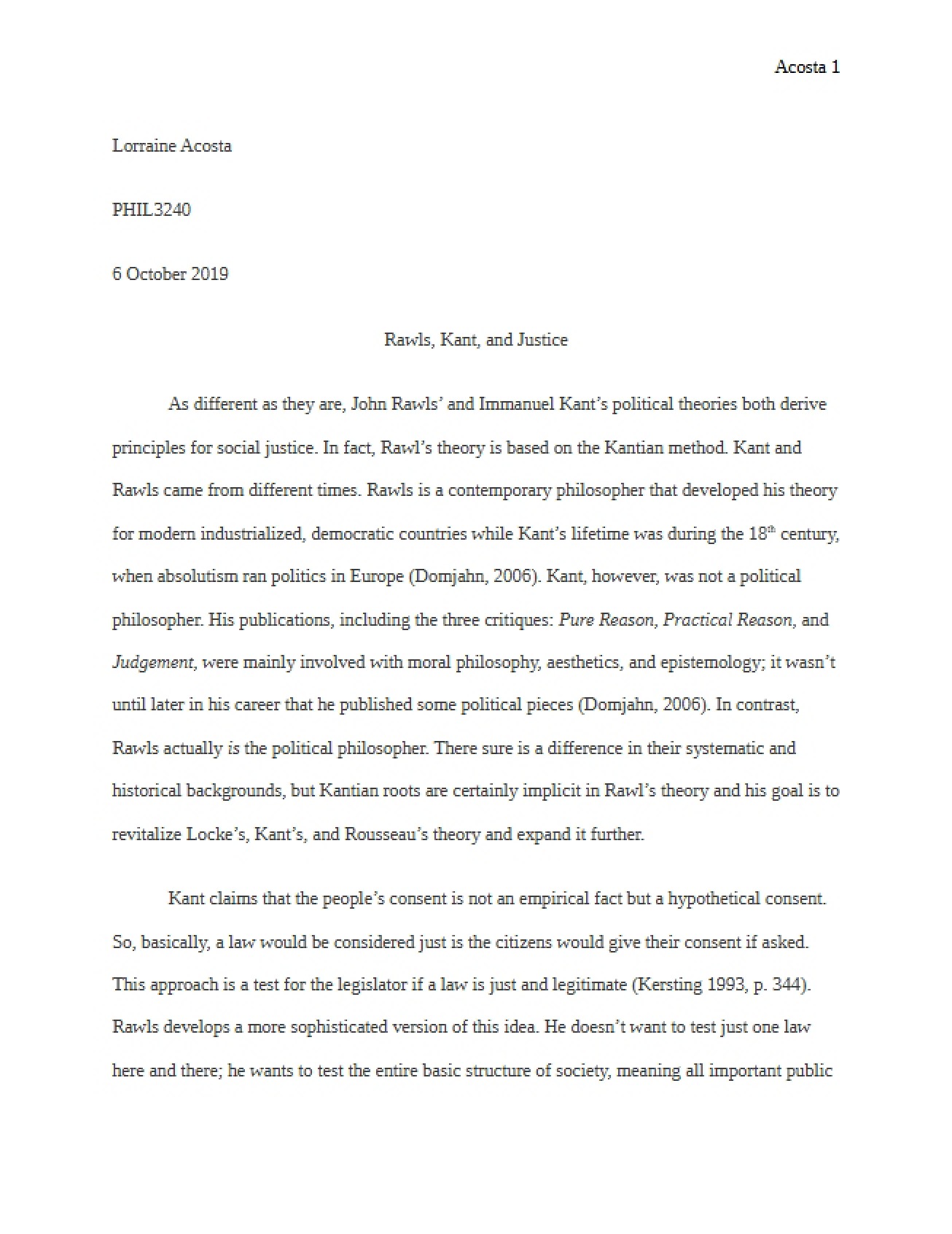 Justice, Kant, and Rawls
