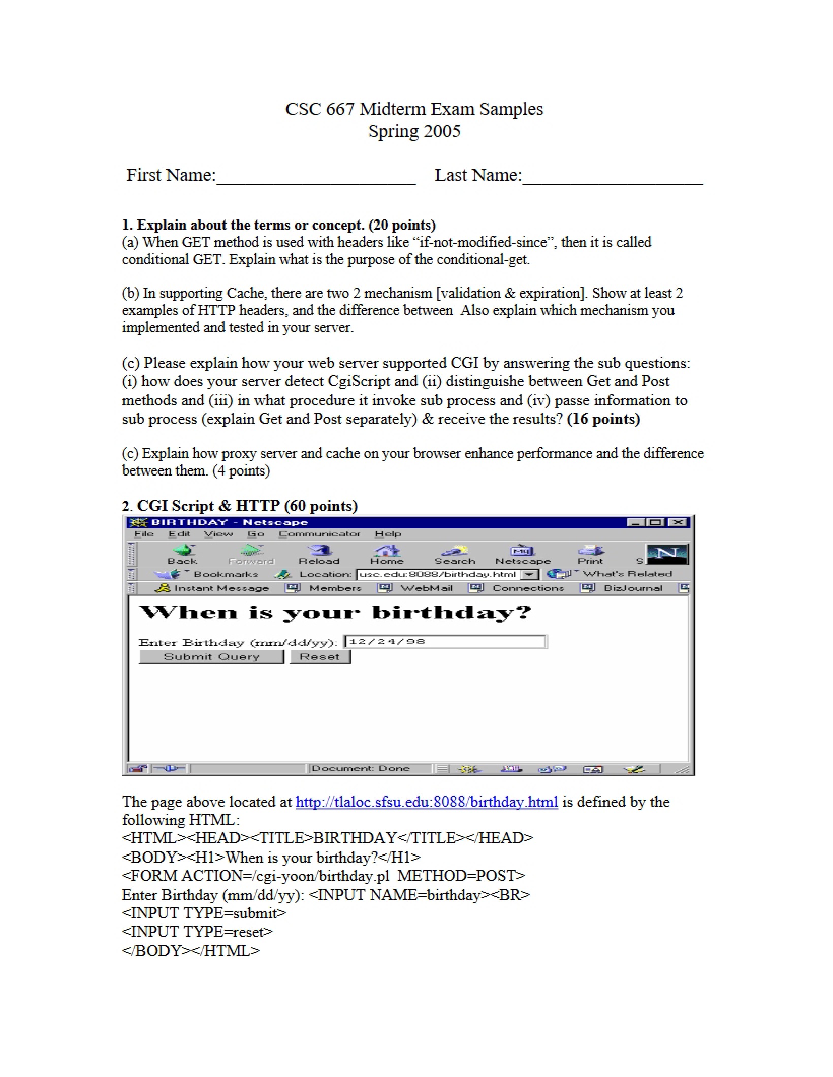 Sample Midterm for CSC 667