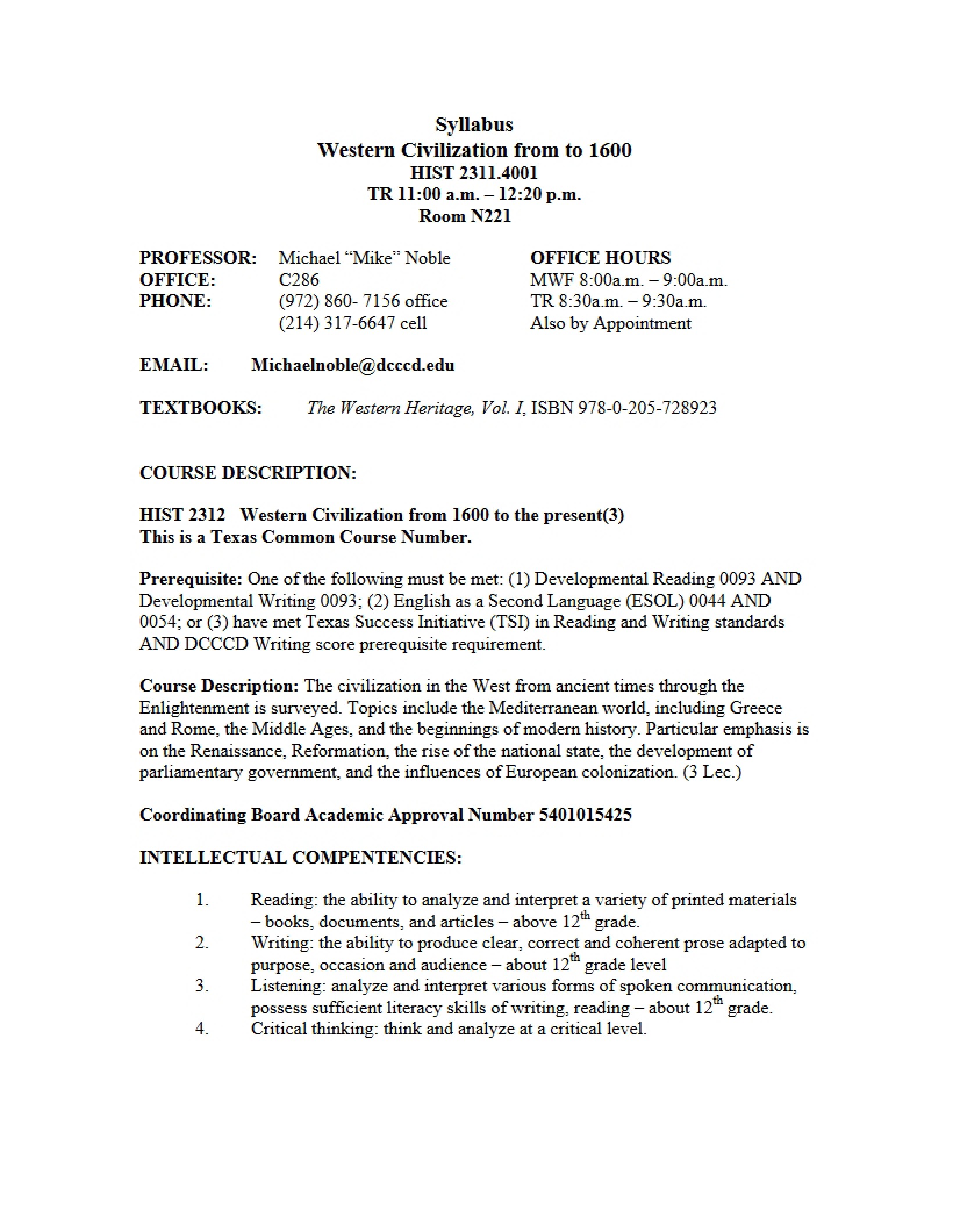 Syllabus - Western Civilization I