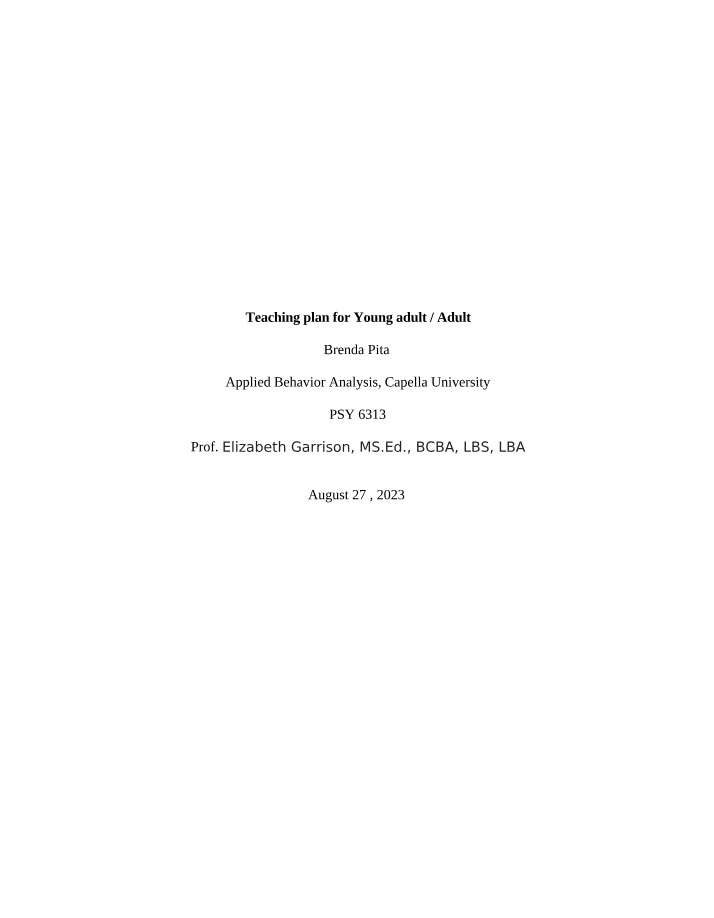 Teaching Plan for Young Adults and Adults