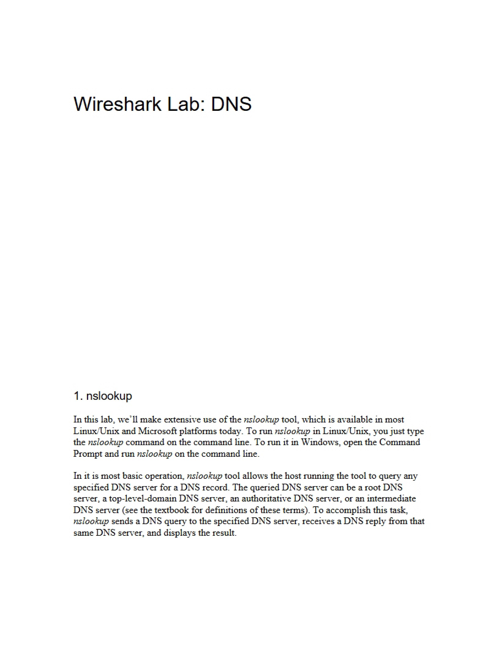 DNS Wireshark Lab