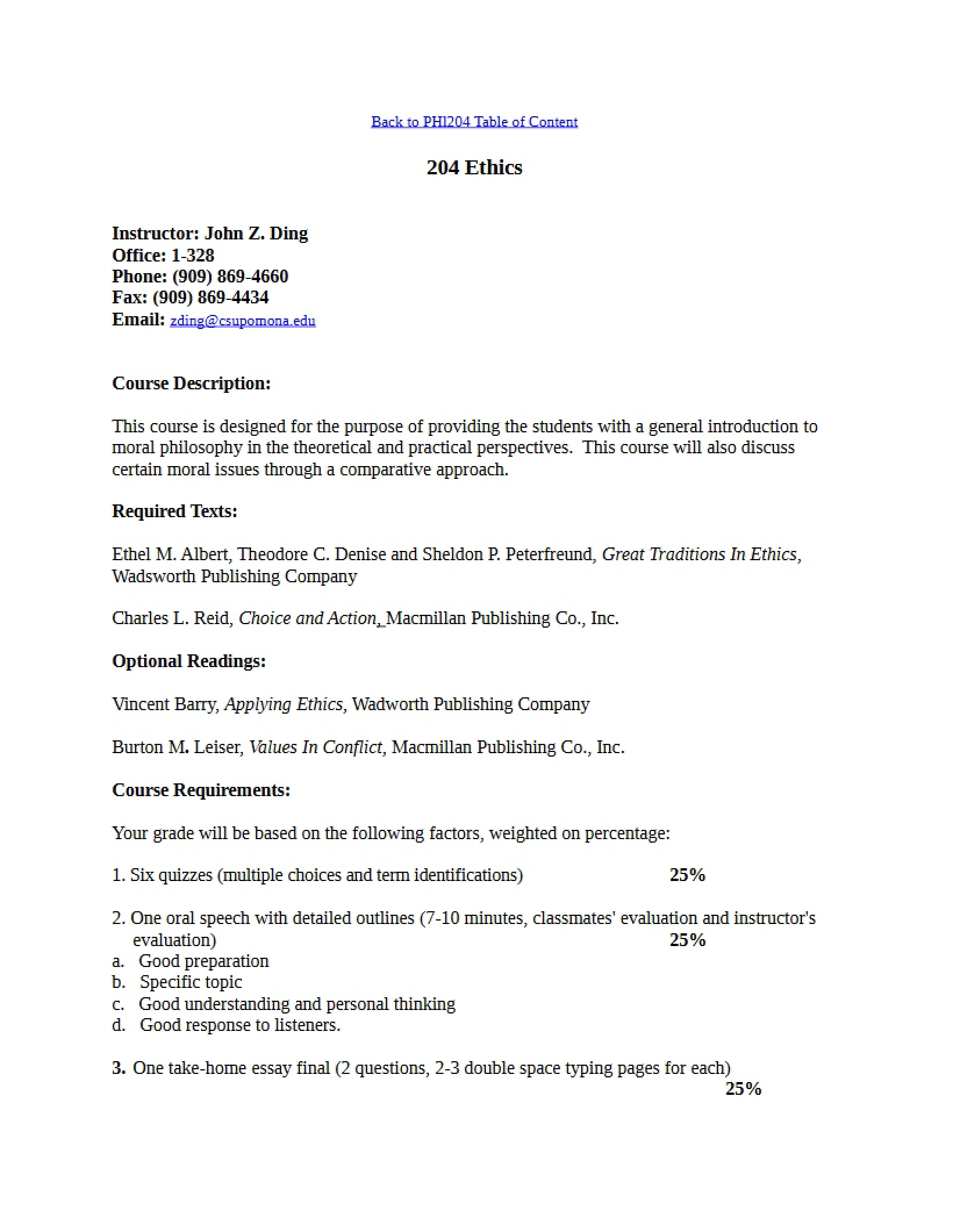 Ethical Problems Syllabus