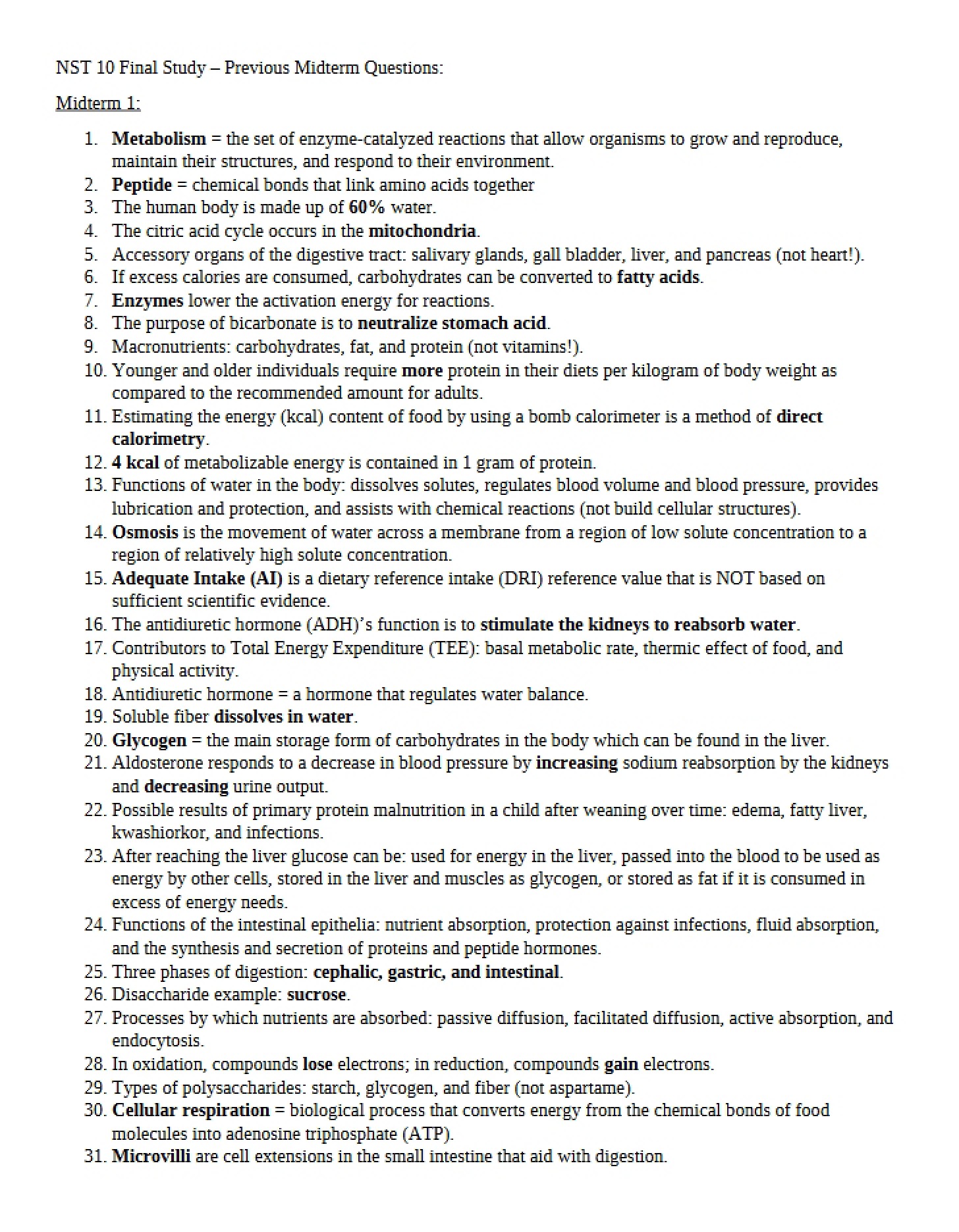 Previous Midterm Questions Final Study