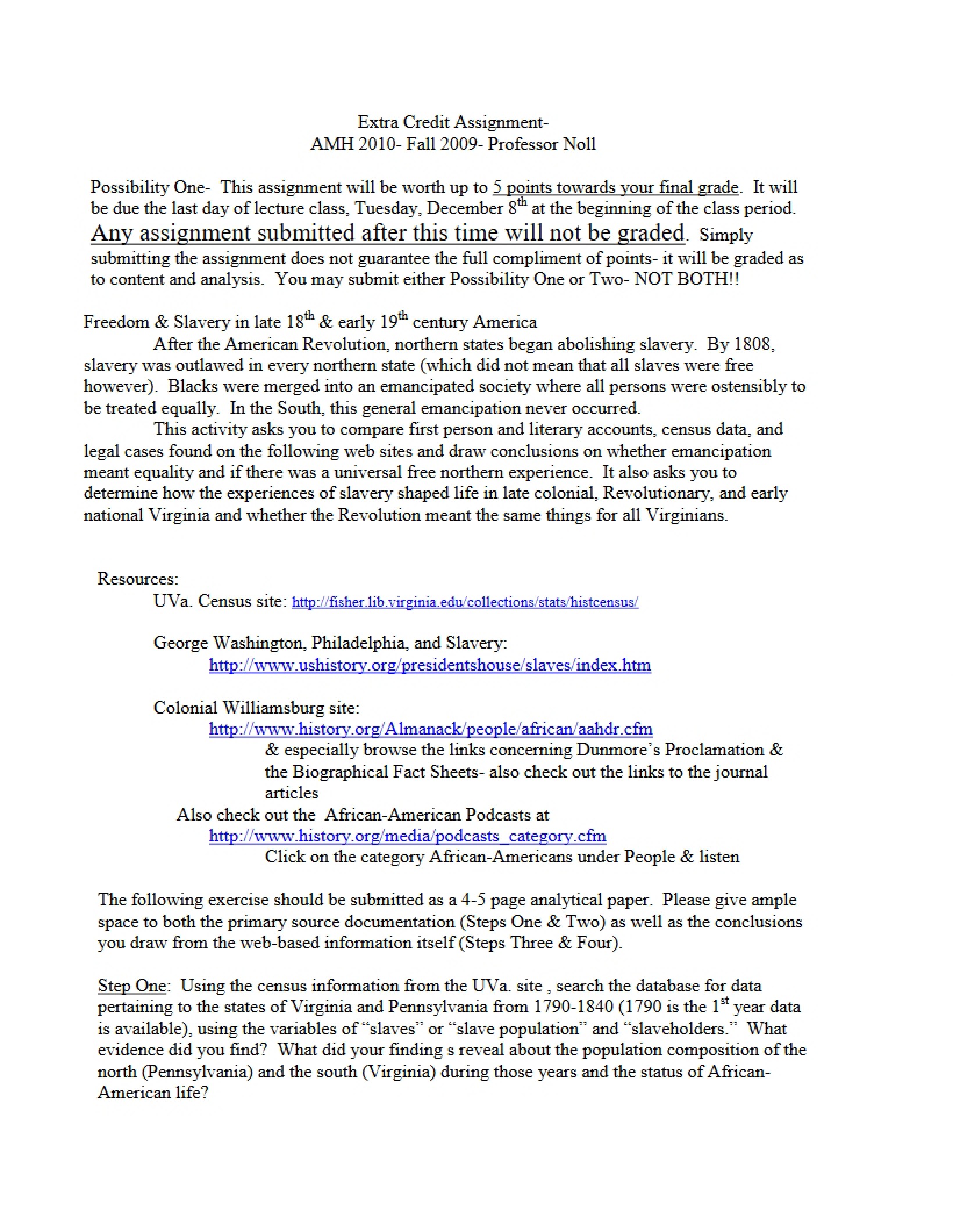 US History Extra Credit Assignment