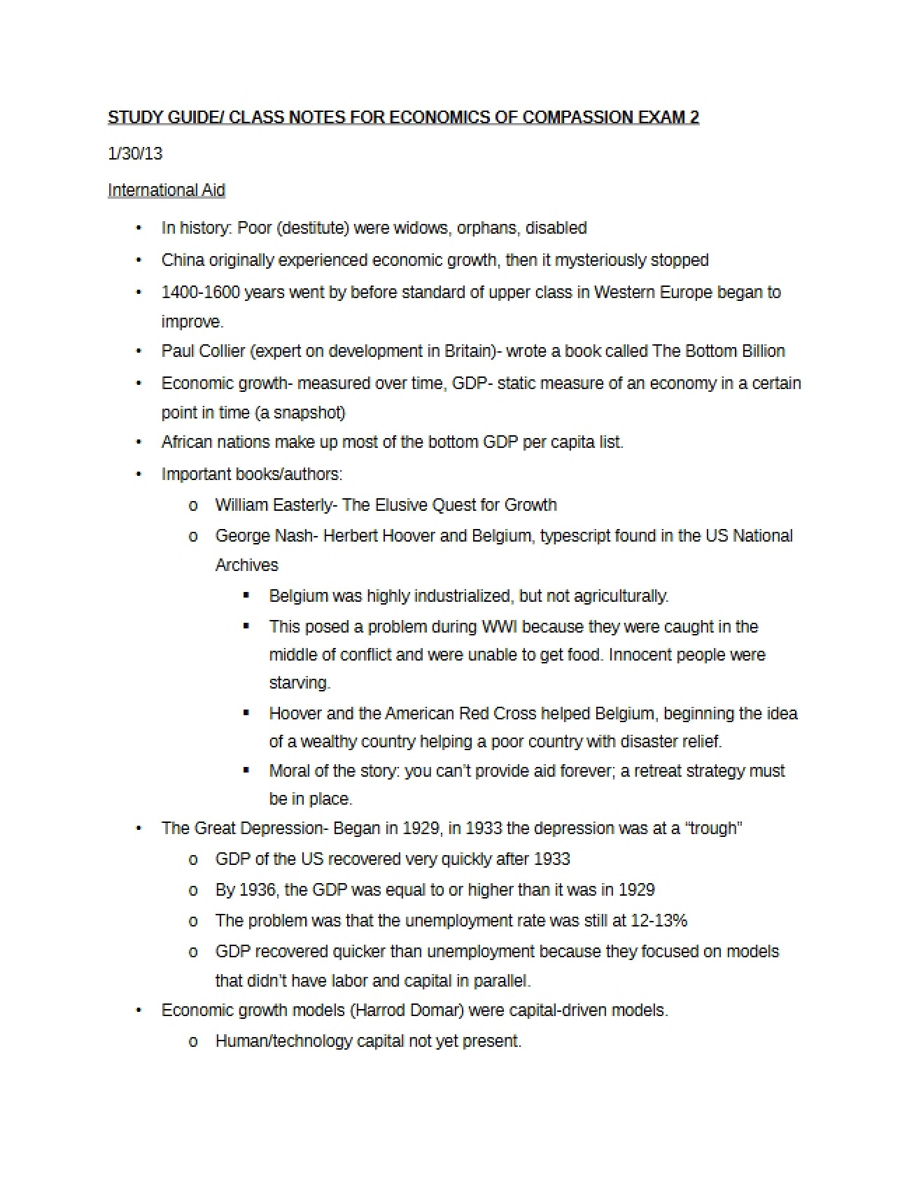 Economics of Compassion Course Study Guide