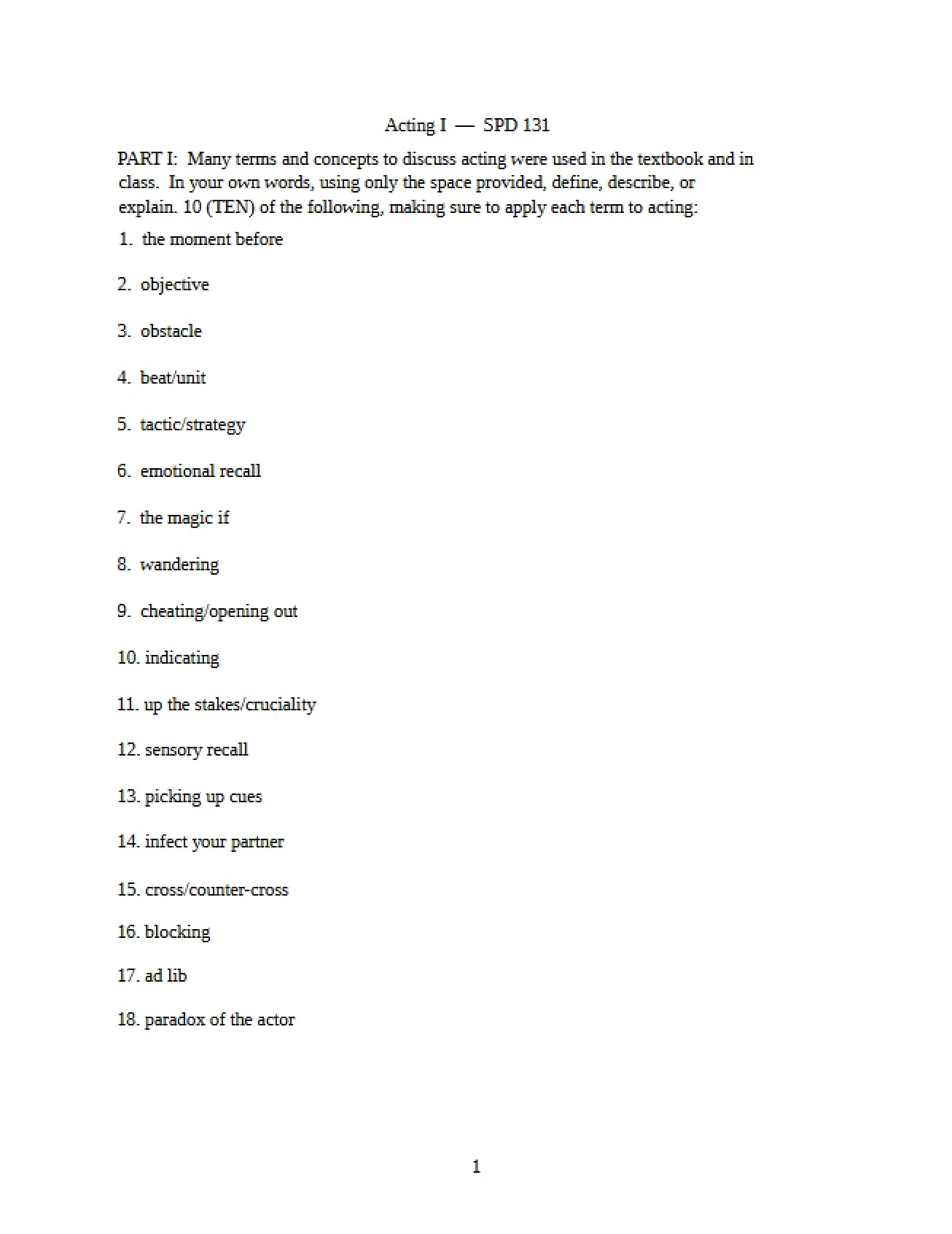 Acting I Exam Prep