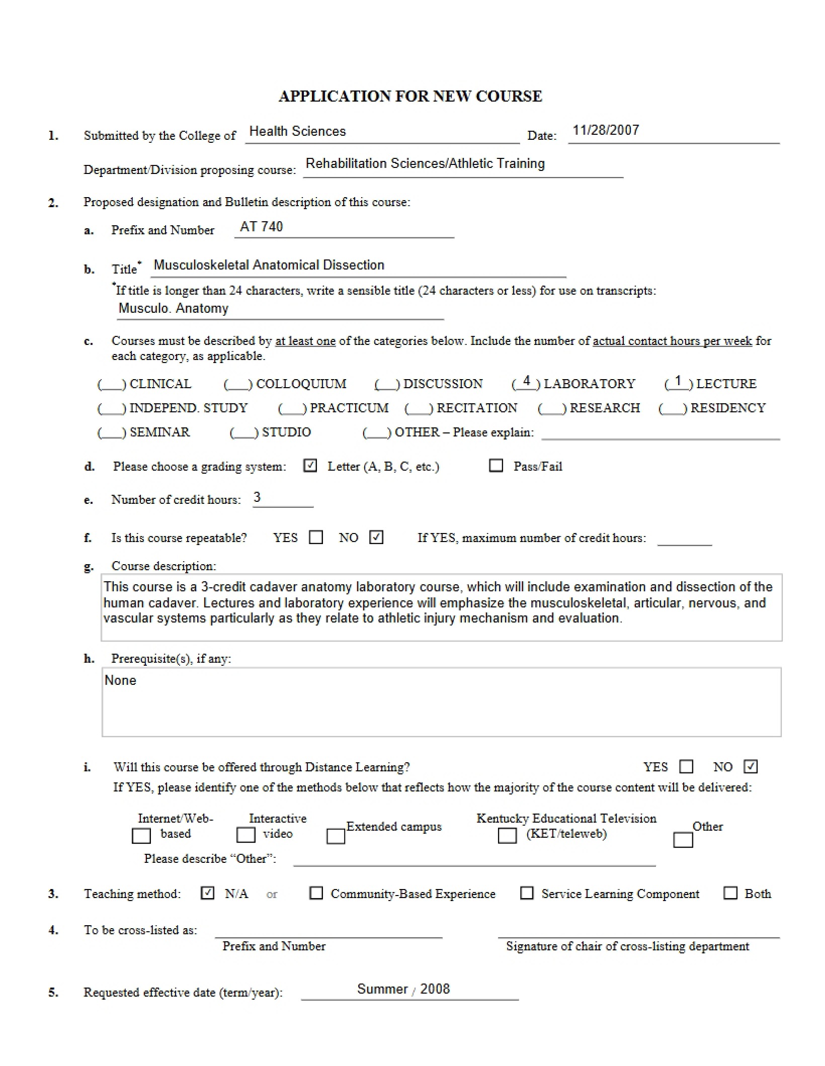 New Course Application Form