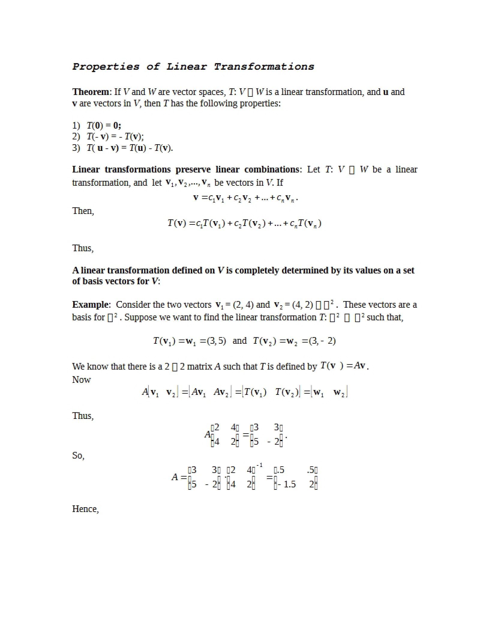 Linear Transformation Characteristics