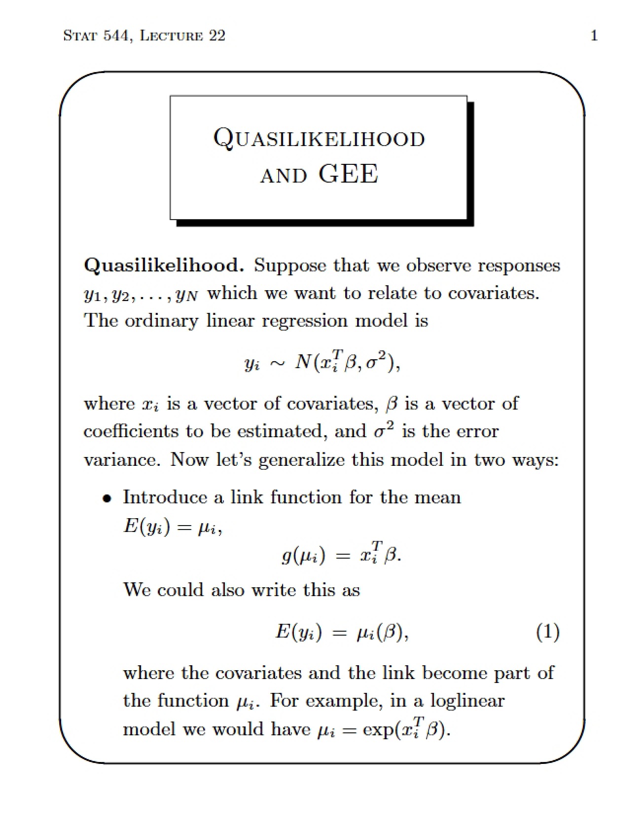 GEE and Quasilikelihood