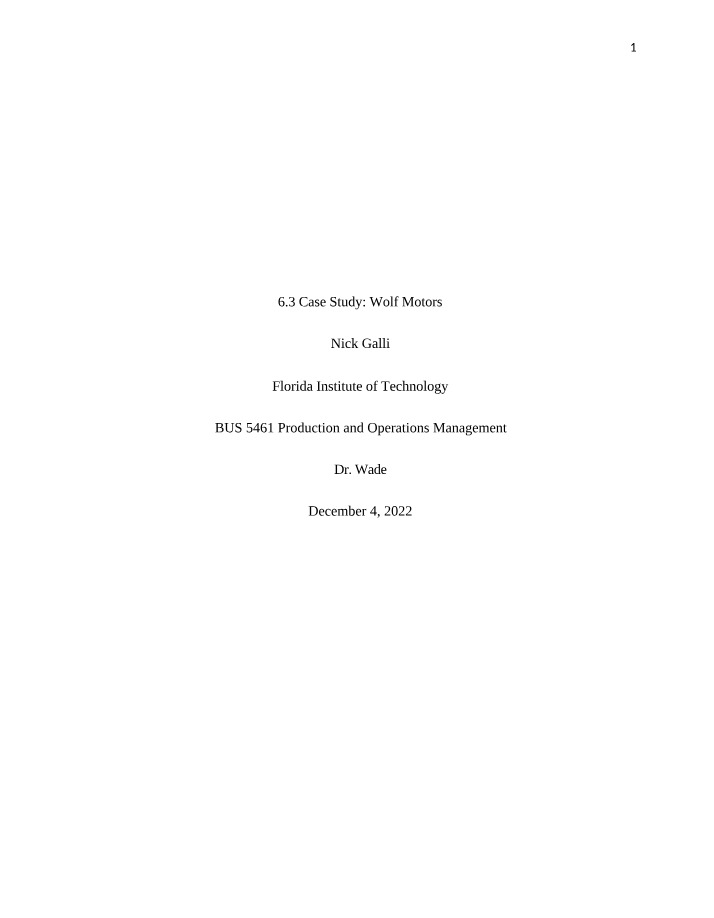 Wolf Motors - Efficiency and Cost Savings Case Study